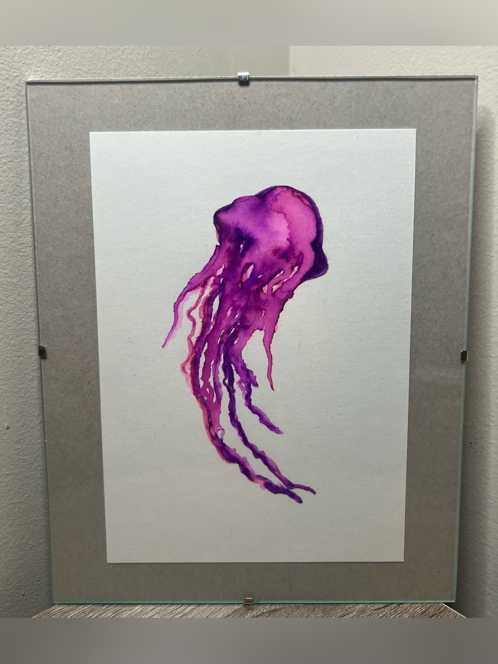 Hand-Painted Watercolor Jellyfish Art | 10x8 Floating Glass Frame | Ready to Han